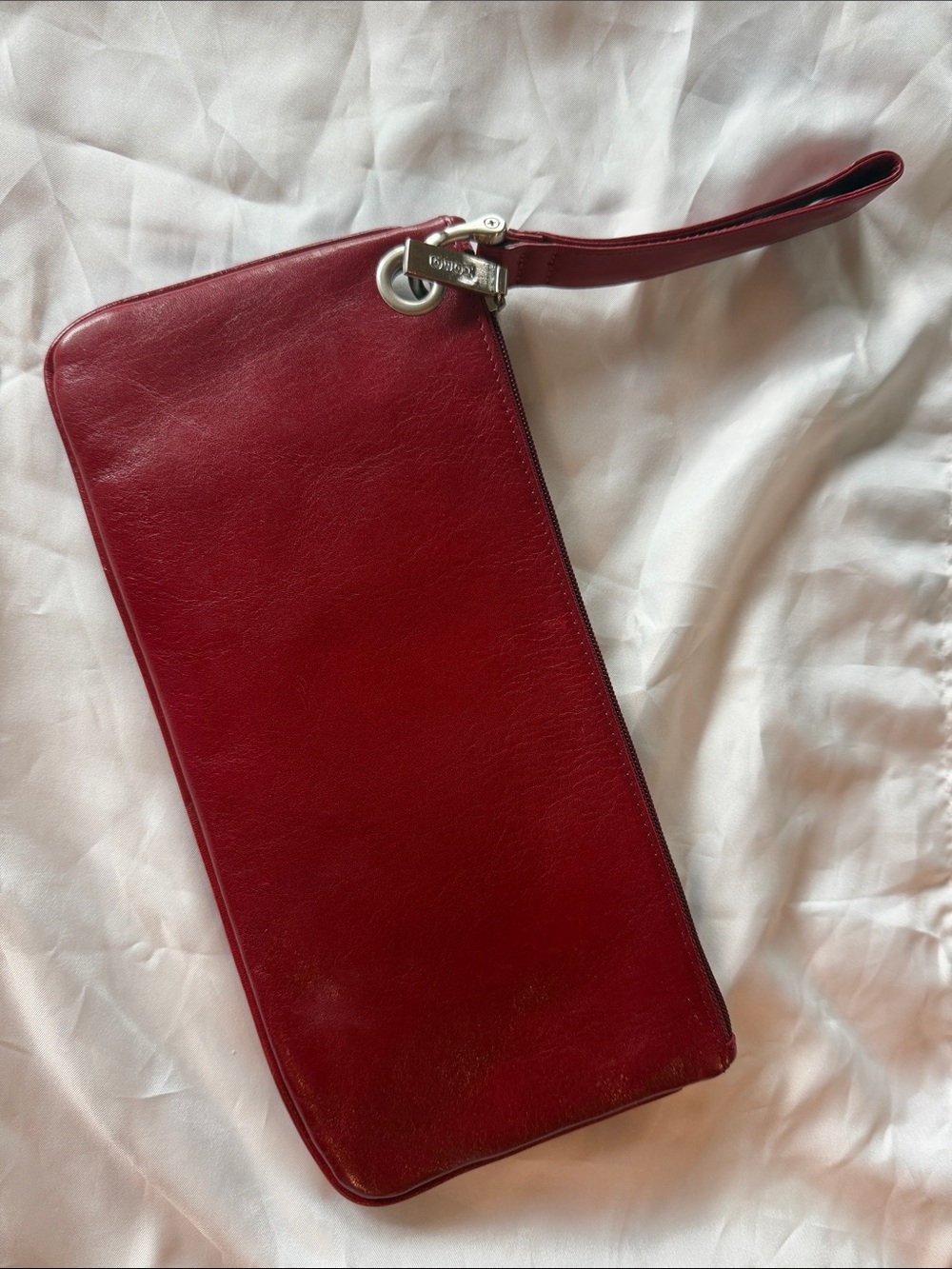 HOBO Red Leather Wristlet Clutch with Grommet Accent